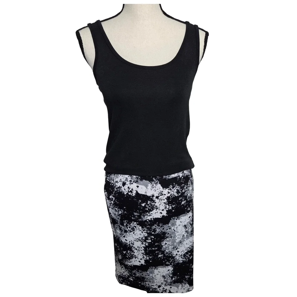 Vince Camuto Womens Abstract Print Pencil Skirt Black White Grey Size M Stretch